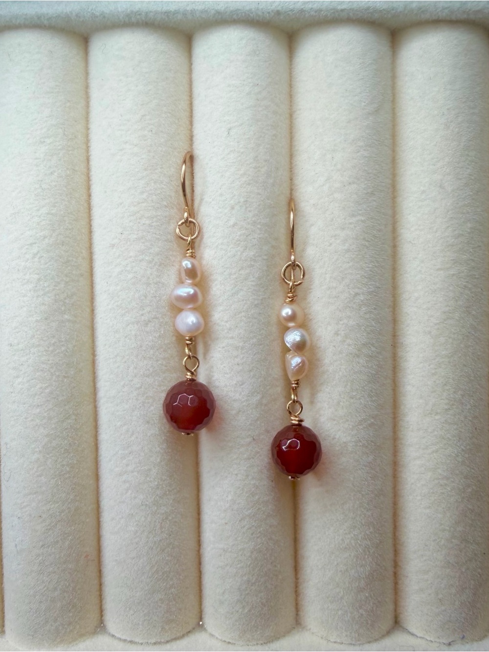 Carnelian Pearl Drop Earrings l